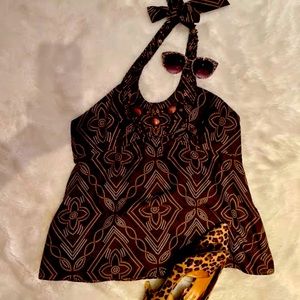 BCBG Halter Top with wooden beads, side zip, sizeL